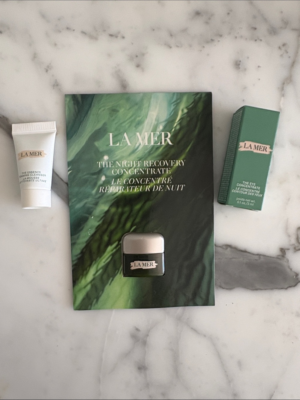 LA MER Travel Sizes: Night Recovery Concentrate + Eye Concentrate + Cleanser